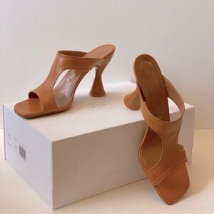 BY FAR - Tan Mules with Sculptural Heel | US Size 8.5 | EU Size 39